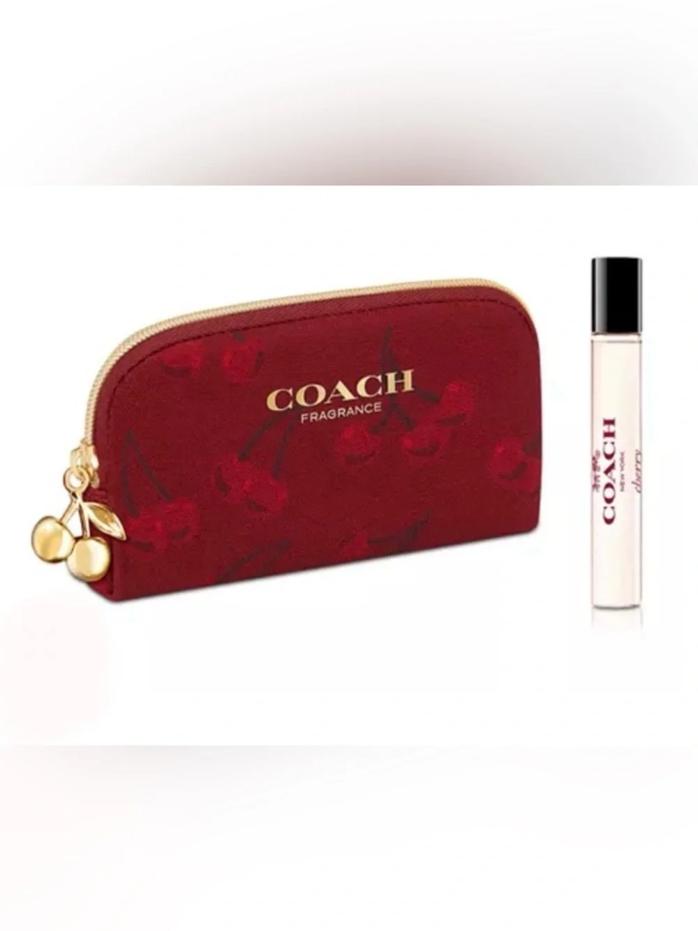 NEW COACH Red Cherry EDP Cosmetic Pouch with Gold Hardware